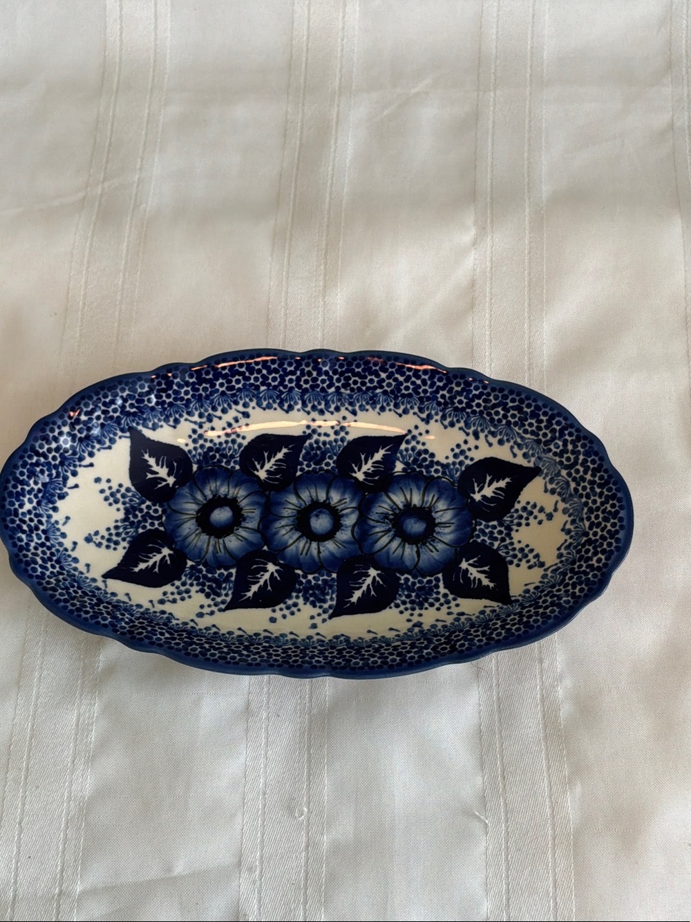 Polish hand painted Blue Floral Ceramic Serving Dish